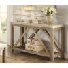 Rectangular Wooden Sofa Table With Slated Bottom Shelf, Gold Brown