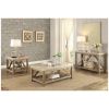 Rectangular Wooden Sofa Table With Slated Bottom Shelf, Gold Brown
