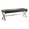 Contemporary Bench Chair With X Chrome Metal Base, Black & Silver
