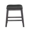 Wood & Leather CoUnter Height Stool with Nail head Trim, Set of 2, Black & Gray