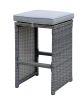 6 Piece Patio Bar Stool In Aluminum Wicker Frame And Padded Fabric Seat, Gray