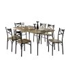 7 Piece Wooden Dining Table Set In Gray and Weathered Brown