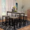 5 Piece Wooden Counter Height Table Set In Natural Brown And Black