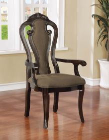 25 Inch Handcrafted Dining Armchair, Open Fiddle Back, Set of 2, Solid Wood Dark Walnut Frame