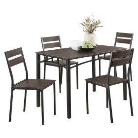 5 Piece Metal And Wood Dining Table Set In Antique Brown
