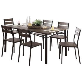 7 Piece Metal And Wood Dining Table Set In Antique Brown
