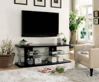 60 Inch Modern TV Media Entertainment Center, Acrylic Posts, Glass, Black