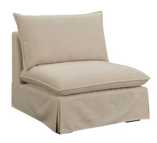 34 Inch Classic Armless Chair, Loose Pillow Cushions, Skirt Base, Beige