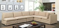 34 Inch Classic Armless Chair, Loose Pillow Cushions, Skirt Base, Beige