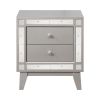 Wooden Nightstand with 2 Drawers, Mercury Silver