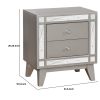 Wooden Nightstand with 2 Drawers, Mercury Silver