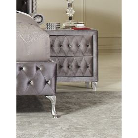 Fabric Upholstered Nightstand with Button Tufting, Gray