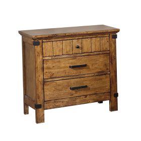 Wooden Nightstand with 3 Drawers, Warm Honey Brown