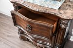 Transitional Wood Night Stand With Genuine Marble Top, Brown