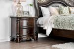 Transitional Wood Night Stand With Genuine Marble Top, Brown
