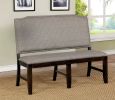 Fabric Upholstered Wooden Bench with Nail Head Trim, Gray and Brown