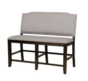 Fabric Upholstered Wooden Counter Height Bench, Gray and Brown