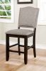 Fabric Upholstered Wooden Counter Height Chair with Camelback, Pack of Two, Gray and Brown