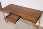 Modern Style Wooden Writing Desk with Unique Metal Legs, Walnut Brown and Gold