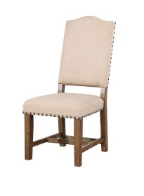 Fabric Upholstered Solid Wood Side Chair, Pack of Two, Beige and Brown