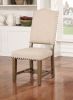 Fabric Upholstered Solid Wood Side Chair, Pack of Two, Beige and Brown