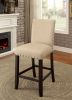 Fabric Upholstered Solid Wood Counter Height Chair with Nail Head Trim, Pack of Two, Beige and Brown