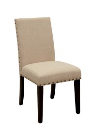 Fabric Upholstered Solid Wood Side Chair with Nail Head Trim, Pack of Two, Beige and Brown