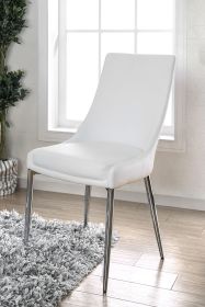 Leatherette Upholstered Metal Side Chair with Tapered Legs, Pack of Two, White and Silver