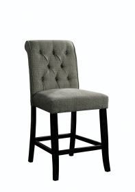 42 Inch Classic Counter Chairs, Button Tufted, Piping, Set of 2, Gray