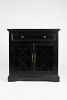 Craftsman Series 32 Inch Wooden Accent Cabinet with Fretwork Glass Front, Black