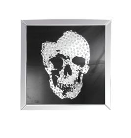 Square Shape Mirror framed Skull Wall Dâ€¹Â¨Â«cor With Crystal Inlays, Black & Silver