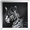 Square Shape Mirror framed Leopard Wall Dâ€¹Â¨Â«cor With Crystal Inlays, Black & Silver