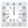 Mirrored Square Shape Wooden Analog Wall Clock With Crystal Accents, White