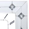 Mirrored Square Shape Wooden Analog Wall Clock With Crystal Accents, White
