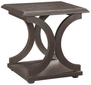 Contemporary Style C Shaped End Table With Open Shelf & Tabletop, Espresso Brown