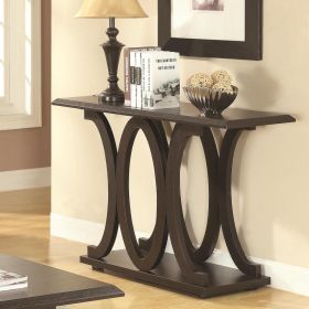 Contemporary Style C Shaped Sofa Table With Open Shelf, Espresso Brown