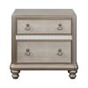 Mirror Trim Accented Nightstand with Two Drawers and Turned Legs, Silver