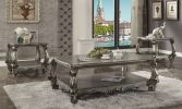 Square Shape Wooden End Table With Bottom Shelf, Antique Gray