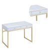Rectangular Two Drawer Wooden Desk With Metal Sled Legs, White And Gold