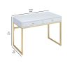 Rectangular Two Drawer Wooden Desk With Metal Sled Legs, White And Gold