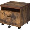 Wooden File Cabinet With Open Compartment And Drawer, Oak Brown And Black