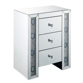 Wood & Mirror Nightstand with Agate Inserts, Silver