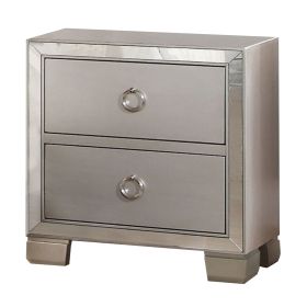 Two Drawer Nightstand With Mirror Insert Front Trim, Platinum