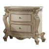 Two Drawer Nightstand With Carved Details And Cabriole Legs, Antique Pearl