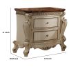 Two Drawer Nightstand With Cabriole Legs, Antique Pearl & Cherry Oak