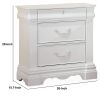 Three Drawer Nightstand With One Hidden Top Drawer And Scalloped Feet, White