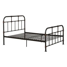 Industrial Pipe Detailed Metal Full Size Bed, Sandy Gray