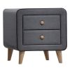 Transitional Style Wood and Fabric Upholstery Nightstand with 2 Drawers, Gray