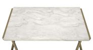 Faux Marble Top Coffee Table With Metal Base, White And Gold