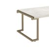 Faux Marble Top Coffee Table With Metal Base, White And Gold
